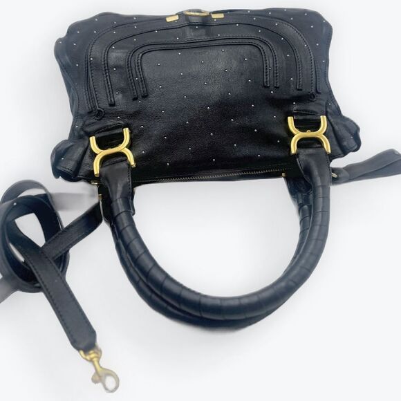 Chloe Medium Black Leather Studded Marcie Convertible 2way Satchel Ltd Edition - Picture 6 of 16